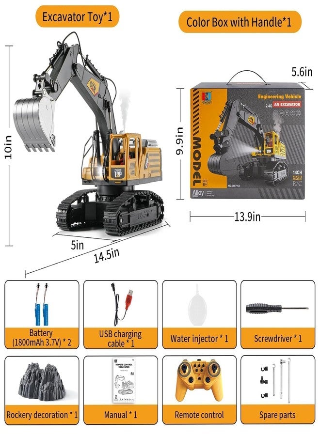 JETRA Remote Control Excavator Toys for Boys,14 Channel 1:14 Rc Digger Construction Toys Tractor,Simulated Smoke, Sound, Lighting, Metal Digging Head, for Boys 3 4 5 6 7 8 9 10 - Image 3