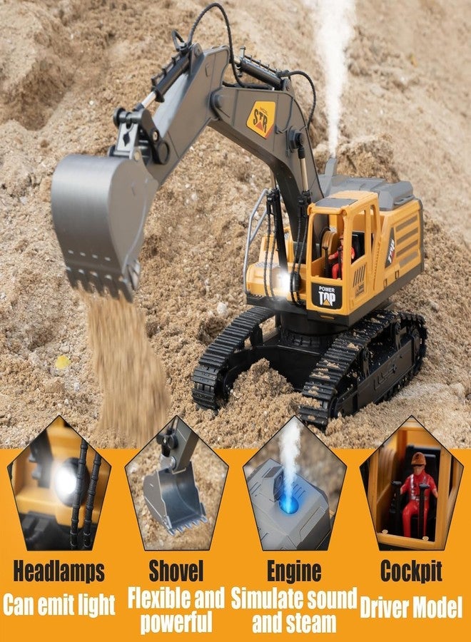 JETRA Remote Control Excavator Toys for Boys,14 Channel 1:14 Rc Digger Construction Toys Tractor,Simulated Smoke, Sound, Lighting, Metal Digging Head, for Boys 3 4 5 6 7 8 9 10 - Image 4