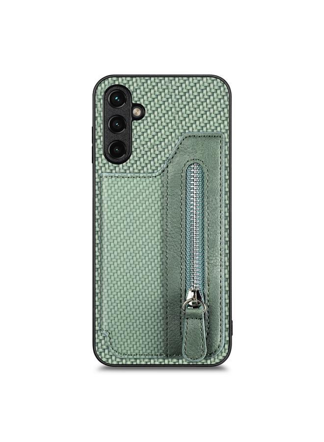 اس-توب جراب لهاتف Samsung Galaxy A14 5G مصنوع من ألياف الكربون مع محفظة وسحاب أفقي - Image 1