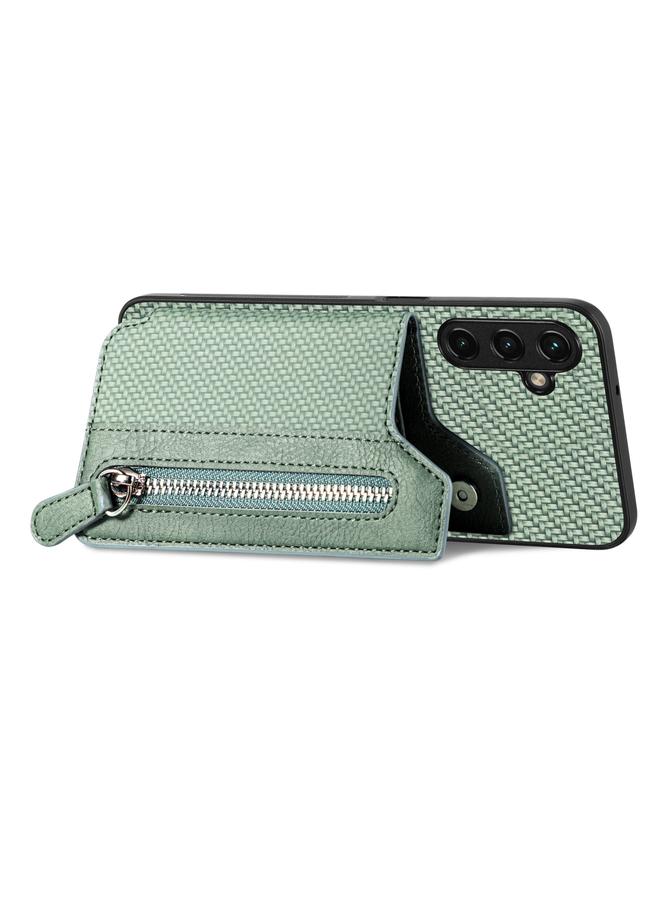 اس-توب جراب لهاتف Samsung Galaxy A14 5G مصنوع من ألياف الكربون مع محفظة وسحاب أفقي - Image 3