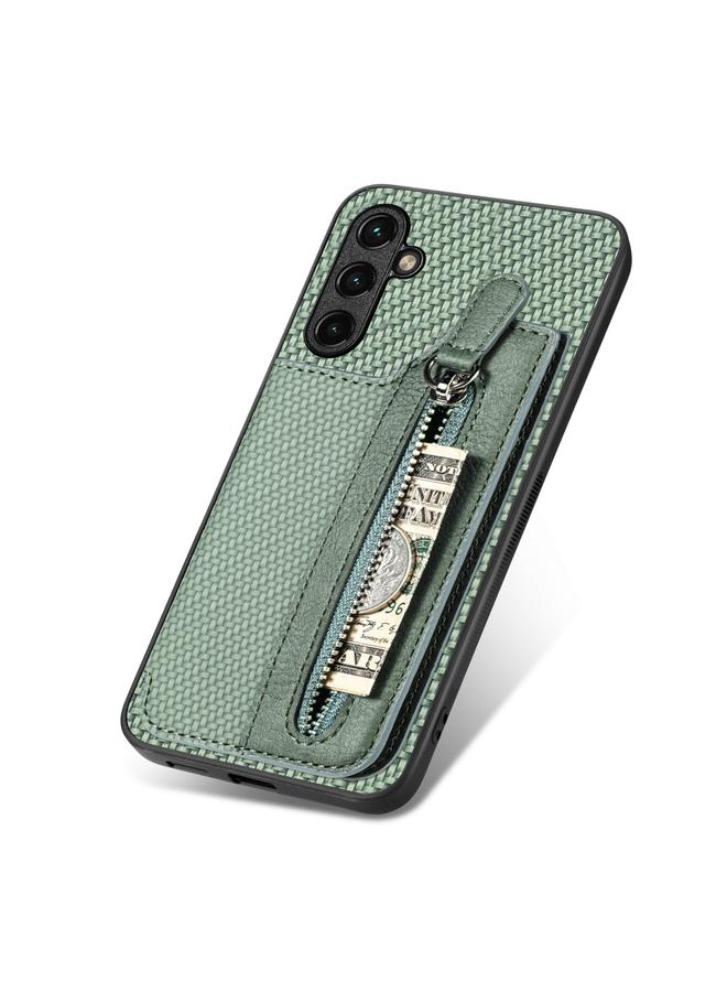 اس-توب جراب لهاتف Samsung Galaxy A14 5G مصنوع من ألياف الكربون مع محفظة وسحاب أفقي - Image 5