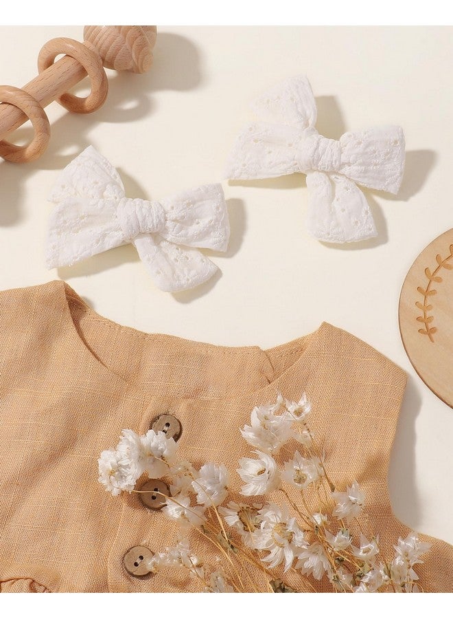 Jollybows 2pcs 3.2" Baby Girl Toddler Pigtail Hair Clip Bows - Neutral Linen White Eyelet - Image 5