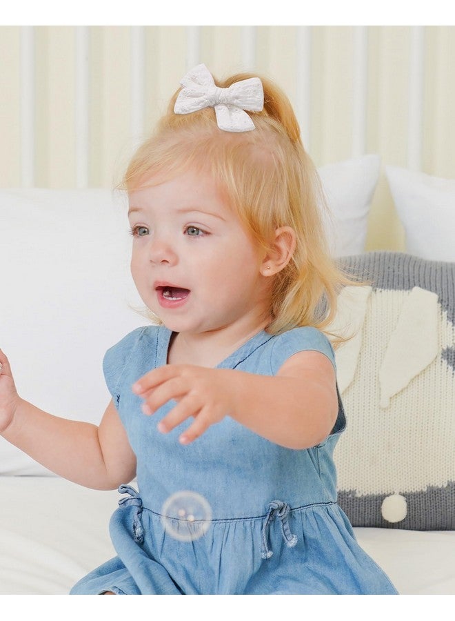 Jollybows 2pcs 3.2" Baby Girl Toddler Pigtail Hair Clip Bows - Neutral Linen White Eyelet - Image 3