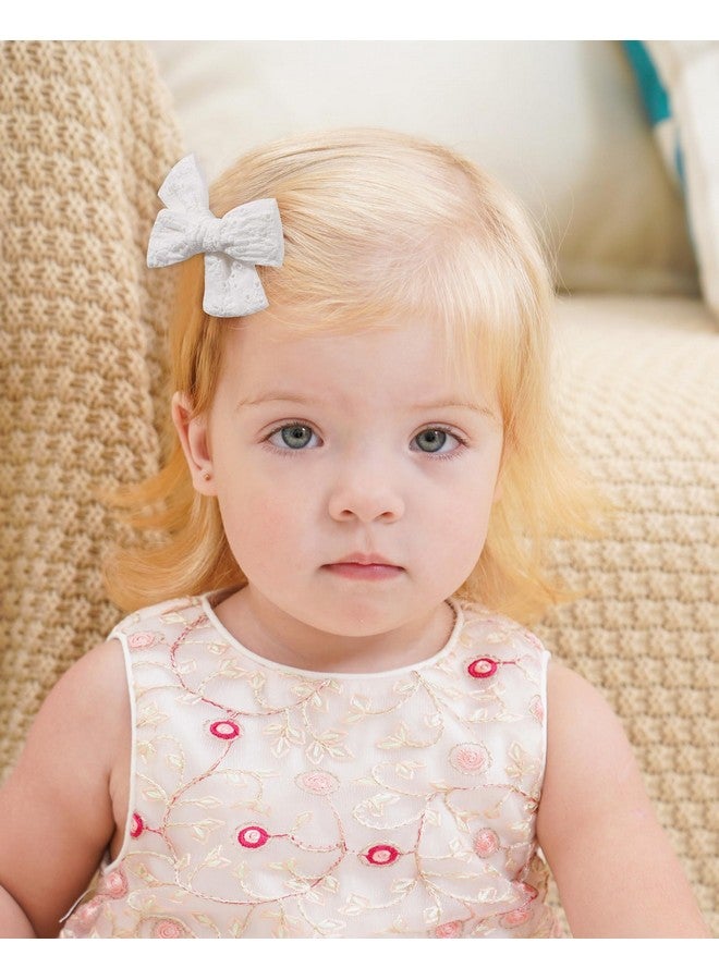 Jollybows 2pcs 3.2" Baby Girl Toddler Pigtail Hair Clip Bows - Neutral Linen White Eyelet - Image 4