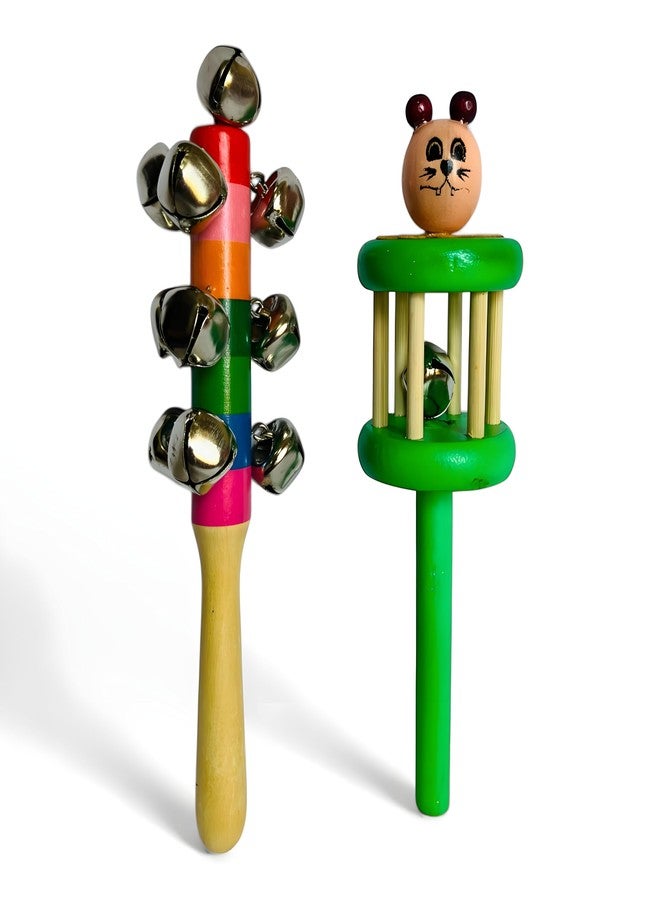 MarvelStore Wooden Rattles for Baby, Infants, New Born Babies Toys (0 to 6 to 12 Months) | Perfect for Early Music Education, Rhythm Practice, and Sensory Play (Multicolor)(Cage Bell + Jingle Bell) - Image 4