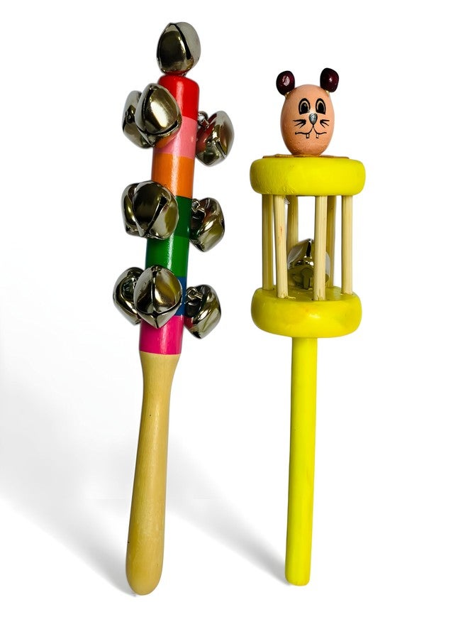 MarvelStore Wooden Rattles for Baby, Infants, New Born Babies Toys (0 to 6 to 12 Months) | Perfect for Early Music Education, Rhythm Practice, and Sensory Play (Multicolor)(Cage Bell + Jingle Bell) - Image 3