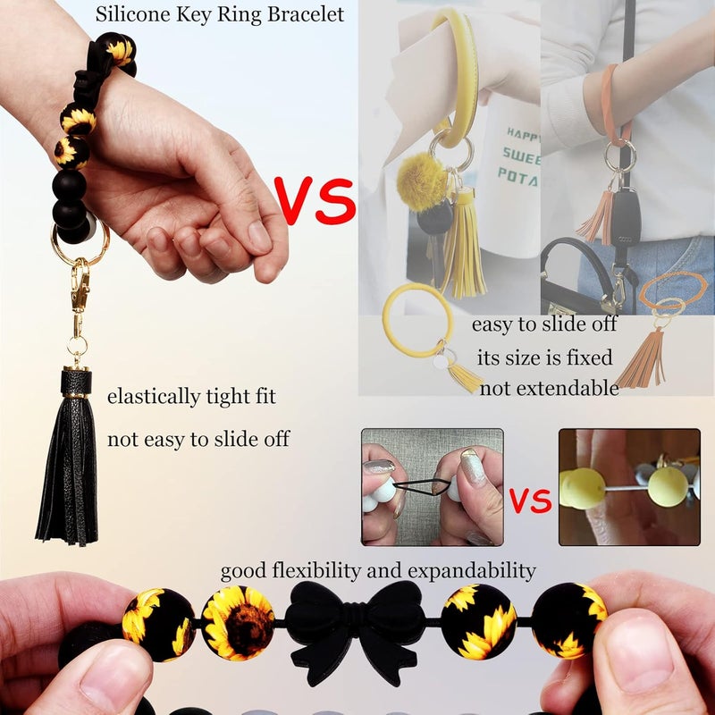 BIHRTC حلقة مفاتيح سوار حامل مفاتيح السيارة سوار معصم سيليكون للنساء سلاسل خرز - Image 4
