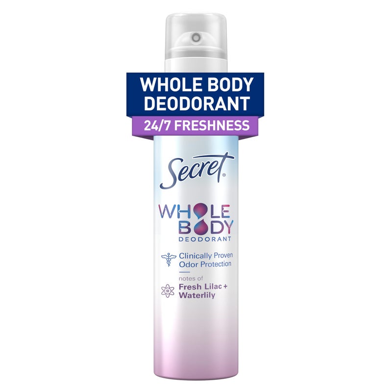 Secret Whole Body Deodorant Spray for Women, Fresh Lilac & Waterlily, Aluminum Free Deodorant Spray, 72 HR Odor Protection, 3.5 oz - Image 1