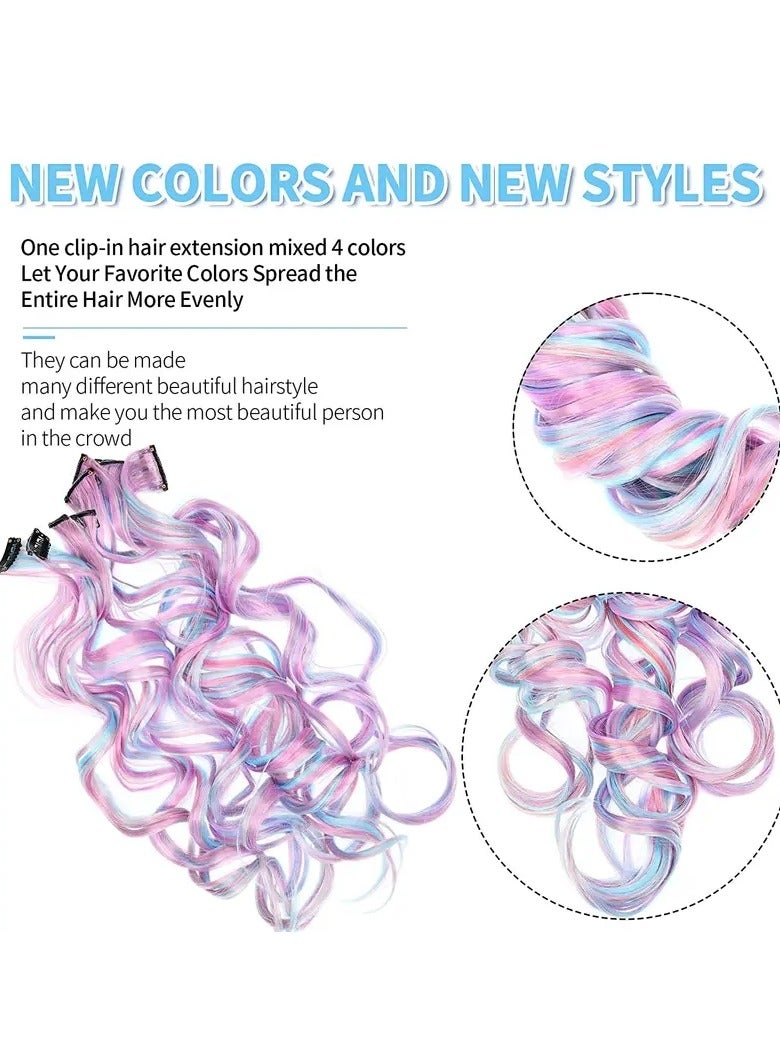 ORiTi 10 Pcs Unicorn Color Clip-In Hair Extensions For Women - Heat-Resistant Curly Hairpieces For Cosplay And Party Highlights - 66.04 cm Hair Accessories - Image 2