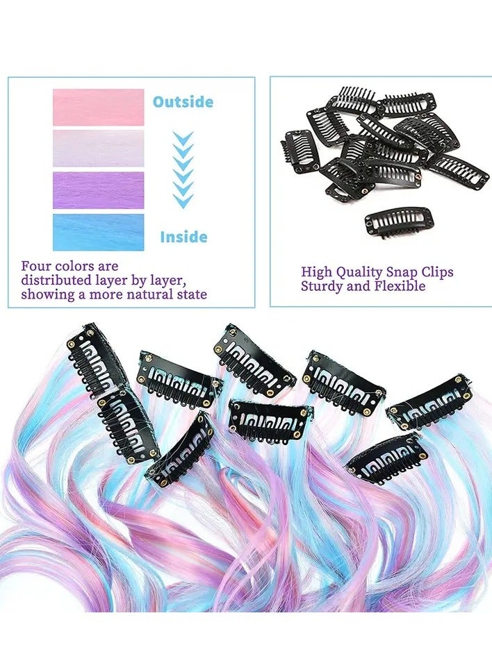 ORiTi 10 Pcs Unicorn Color Clip-In Hair Extensions For Women - Heat-Resistant Curly Hairpieces For Cosplay And Party Highlights - 66.04 cm Hair Accessories - Image 3
