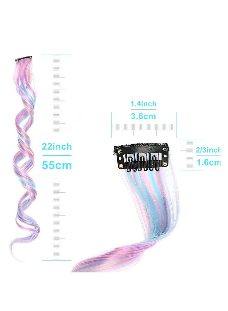 ORiTi 10 Pcs Unicorn Color Clip-In Hair Extensions For Women - Heat-Resistant Curly Hairpieces For Cosplay And Party Highlights - 66.04 cm Hair Accessories - Image 4