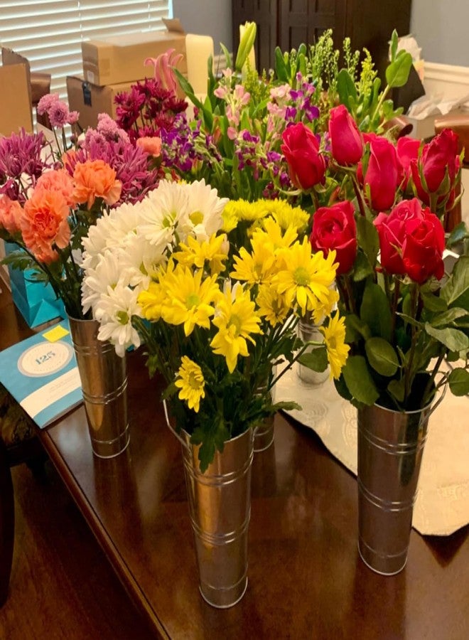 SEHOI 8 Pack 9 Inch Galvanized Metal Farmhouse Flower Vases, Vintage Decorative French Flower Vase with Handles, Galvanized Metal Planter Bucket for DIY Craft and Floral Projects - Image 4