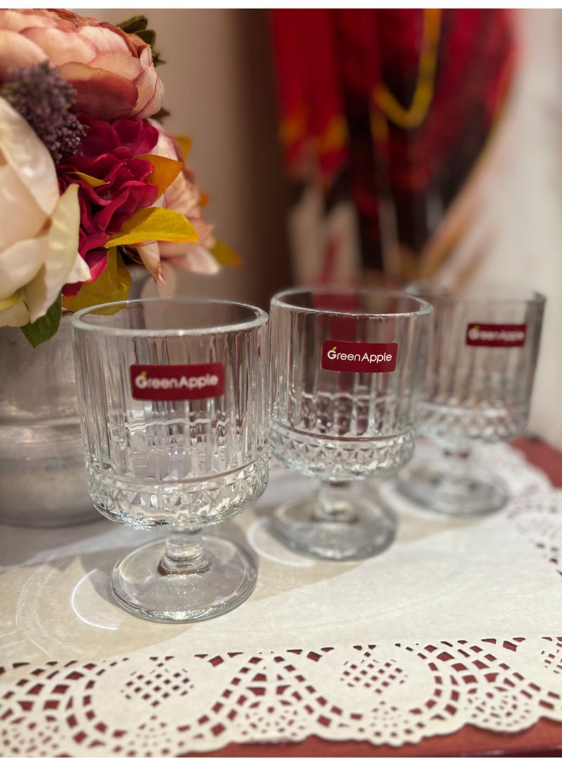 Green Apple A set of 3 Transparent glasses cup 240 ml, elegant and practical for water, juices, and cold drinks. - Image 1