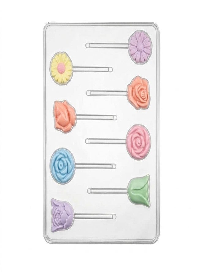 Lollipops Assorted Flowers Lollipop Chocolate Candy Mold 229, 8 Cavities, 1" to 1.5" Diameter - Image 1