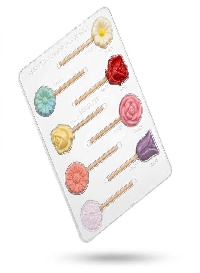 Lollipops Assorted Flowers Lollipop Chocolate Candy Mold 229, 8 Cavities, 1" to 1.5" Diameter - Image 4