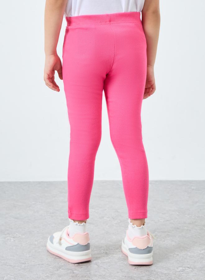 Styli Girls Pink Ribbed Leggings with Badge Detail - Image 5