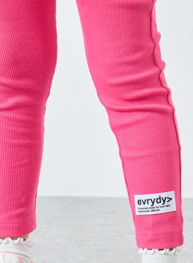 Styli Girls Pink Ribbed Leggings with Badge Detail - Image 3