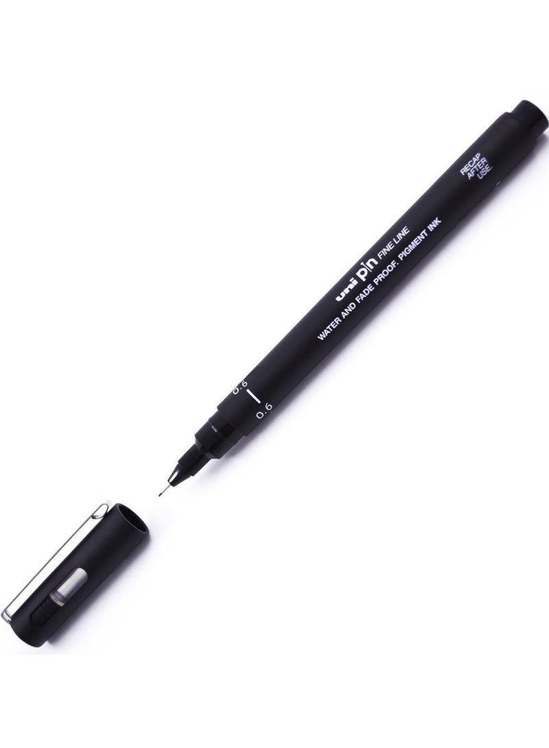 يوني بين قلم رسم Uni Pin Fineliner 0.6 مم أسود، علبة من 12 قطعة - Image 2
