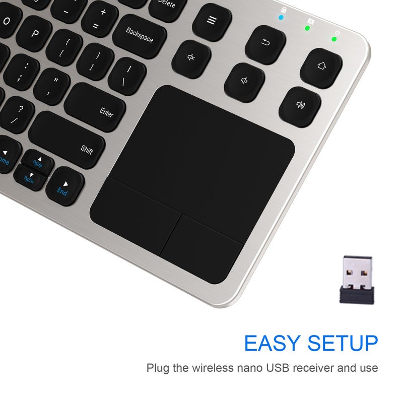 Arteck 2.4G Wireless Touch TV Keyboard with Easy Media Control and Built-In Touchpad Mouse Solid Stainless Ultra Compact Full Size Keyboard -Connected Computer, Smart TV, HTPC - Image 3