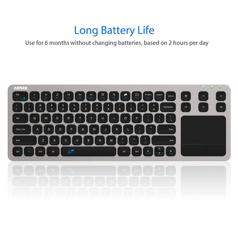 Arteck 2.4G Wireless Touch TV Keyboard with Easy Media Control and Built-In Touchpad Mouse Solid Stainless Ultra Compact Full Size Keyboard -Connected Computer, Smart TV, HTPC - Image 5