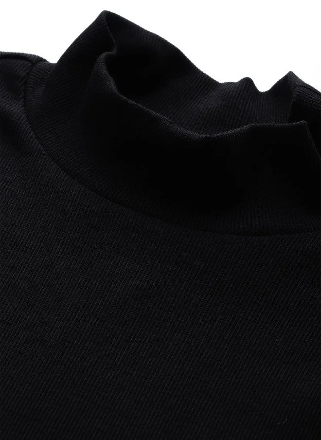 SASSAFRAS Black High Neck Cropped Top for Women