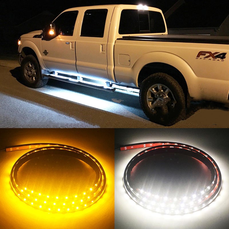 FUGUANG فوجوان 2PCS 70 بوصة IP68 شاحنة LED لوحة أضواء تشغيل علامات جانبية مرنة شريط إضاءة أبيض & أمبر مجموعة إشارة انعطاف مدمجة (IP68) - Image 1