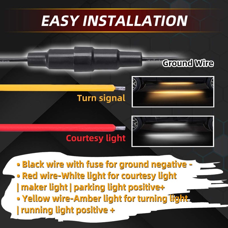 FUGUANG فوجوان 2PCS 70 بوصة IP68 شاحنة LED لوحة أضواء تشغيل علامات جانبية مرنة شريط إضاءة أبيض & أمبر مجموعة إشارة انعطاف مدمجة (IP68) - Image 3