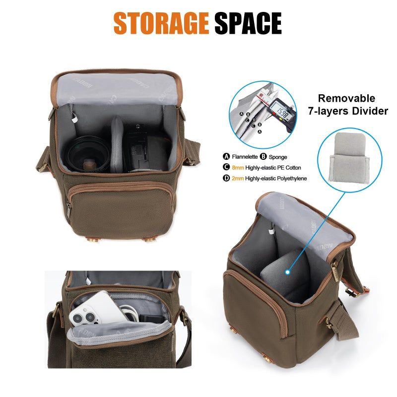 CADeN Compact Camera Bag Case Canvas Leather Trim Compatible for Nikon, Canon, Sony Mirrorless Camera and Lenses Waterproof, Camera Shoulder Messenger Bag (Small 1.0 Brown) - Image 3