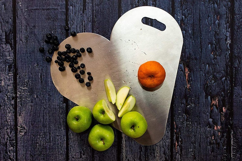 INDIAN DECOR 50484 Classic Heart Shaped Stainless Steel Large Cutting Board for Kitchen Chefs Choice Cutting Board Non Plastic NO Wood ECO Friendly Recyclable Chopping Broad Stainless Steel - Image 3