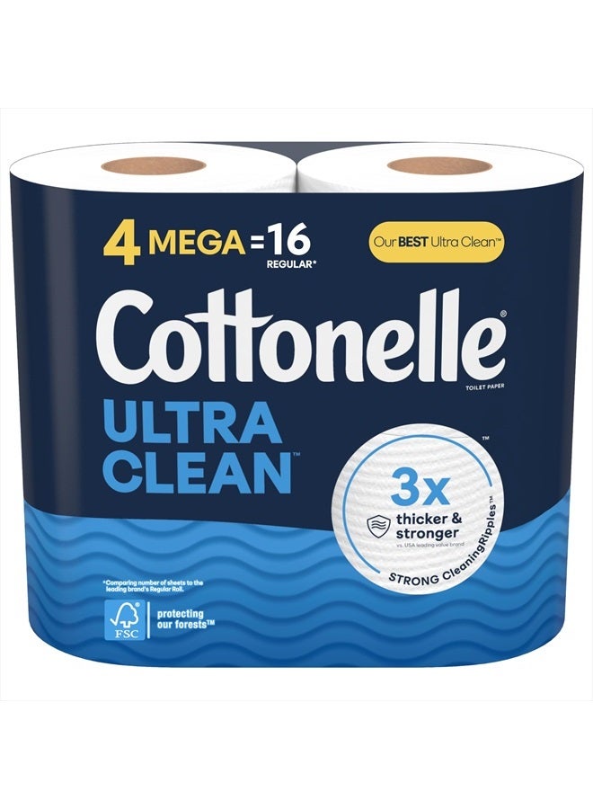 Cottonelle ورق تواليت أولترا كلين، 4 لفات ميغا (4 لفات ميغا = 16 لفة عادية)، 284 ورقة لكل لفة (قد يختلف التعبئة) - Image 1
