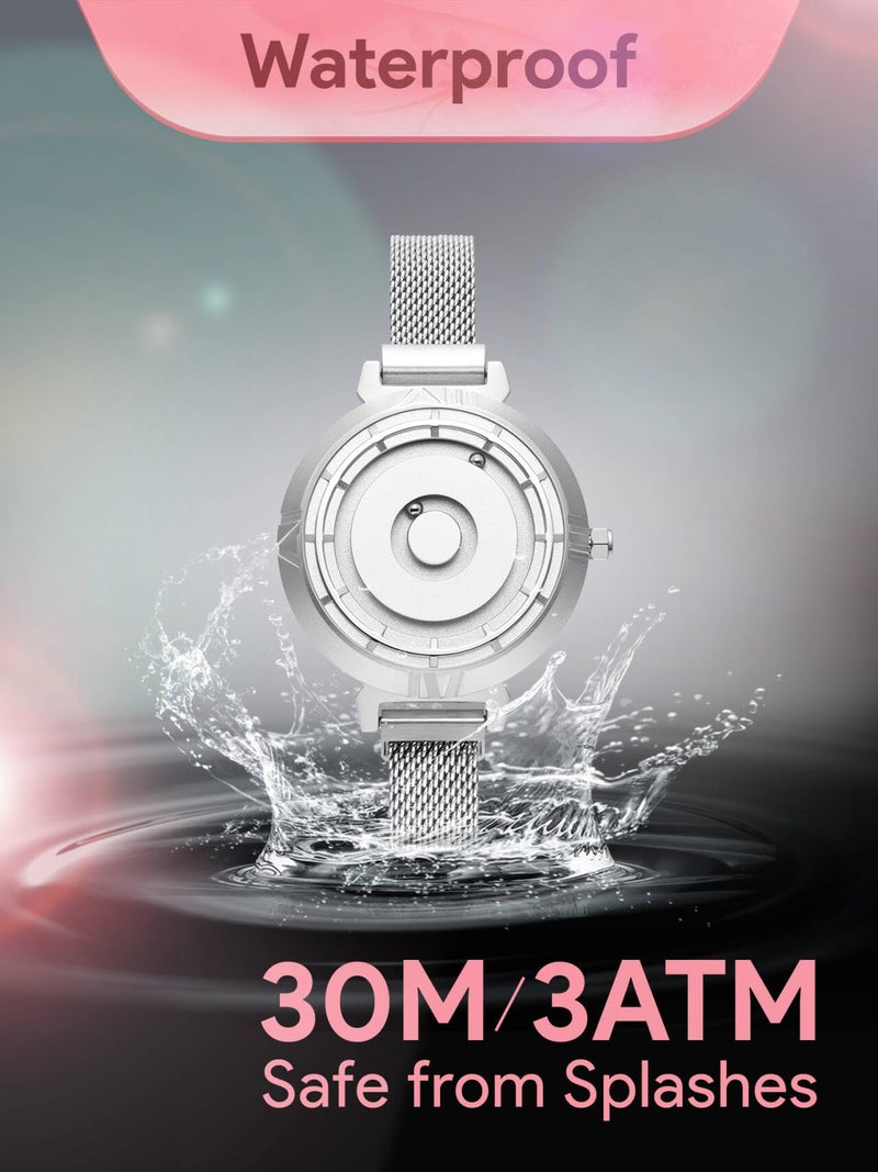 EUTOUR Women Watch Magnet Watch No Glass Ball Bearing Watches Quartz Elegance Minimalist Wristwatch with Stainless Steel Mesh Bracelet Black 36 mm - Image 5