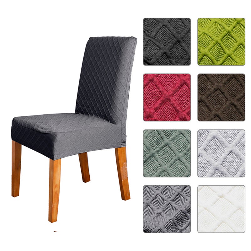 1pcs Stretch Solid Diamond Lattice Dining Chair Cover Slipcover Removable Washable Short Dining Chair Protector Seat Solid Slipcovers for Hotel Dining Dark Gray - Image 1