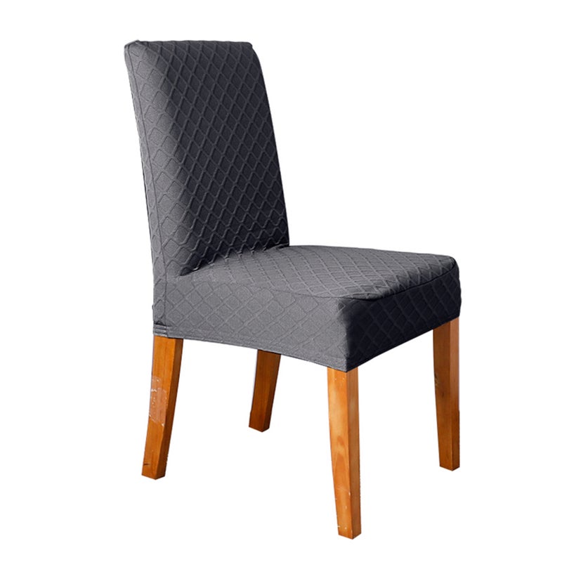1pcs Stretch Solid Diamond Lattice Dining Chair Cover Slipcover Removable Washable Short Dining Chair Protector Seat Solid Slipcovers for Hotel Dining Dark Gray - Image 4
