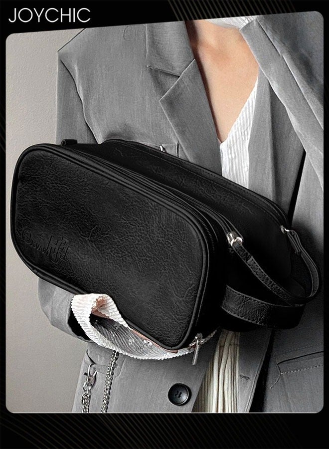 Joychic حقيبة مستحضرات تجميل جديدة متعددة الوظائف مقاومة للماء بتصميم على شكل حرف U بسحاب مزدوج للنساء بسعة كبيرة للسفر محمولة وحقيبة تخزين أدوات الزينة باللون الأسود - Image 4