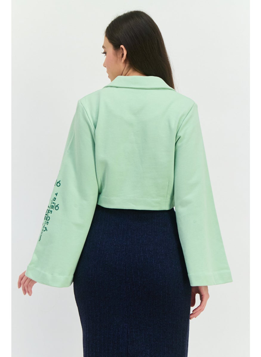 TRIBE OF 6 - Women Regular Fit Textured Semi Formal Blazer, Green - Image 1