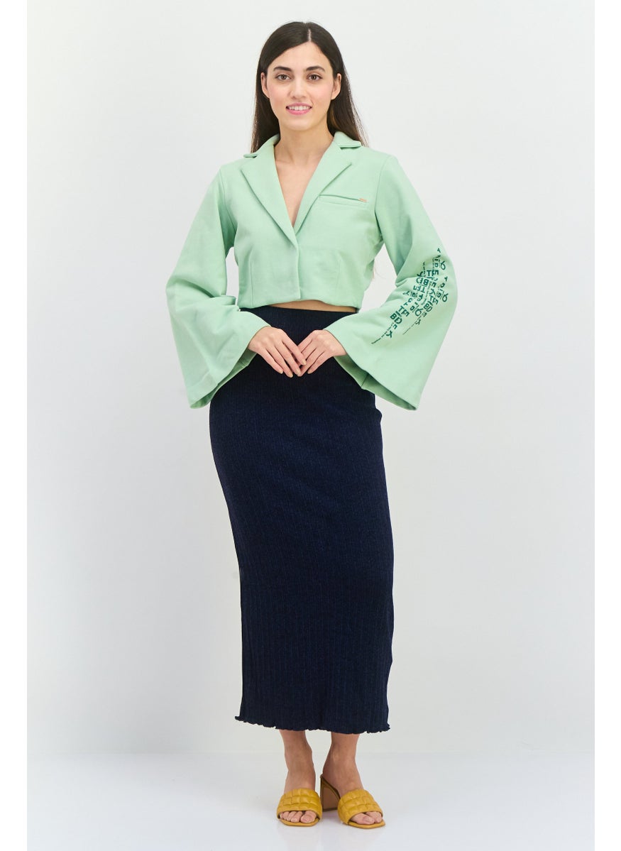 TRIBE OF 6 - Women Regular Fit Textured Semi Formal Blazer, Green - Image 1