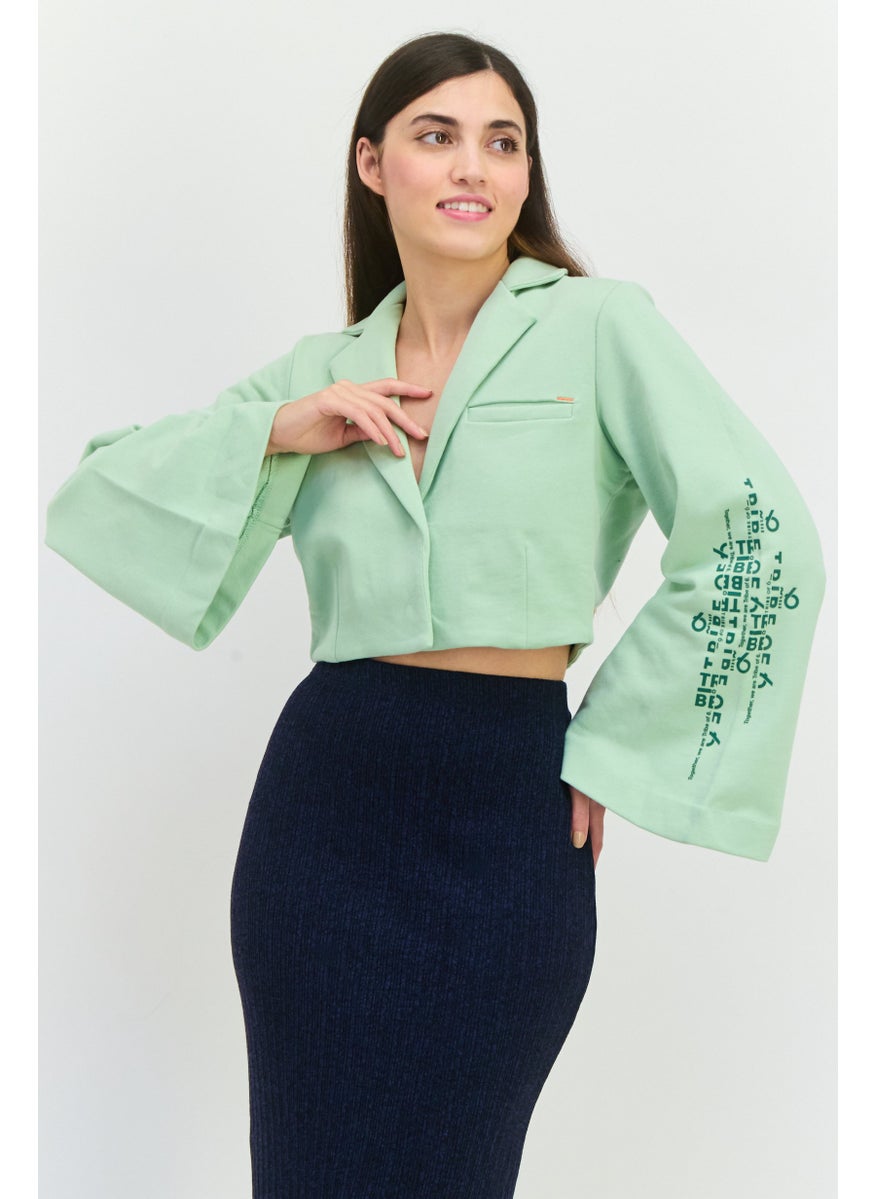 TRIBE OF 6 - Women Regular Fit Textured Semi Formal Blazer, Green - Image 1