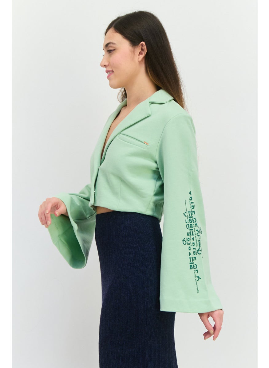 TRIBE OF 6 - Women Regular Fit Textured Semi Formal Blazer, Green - Image 1