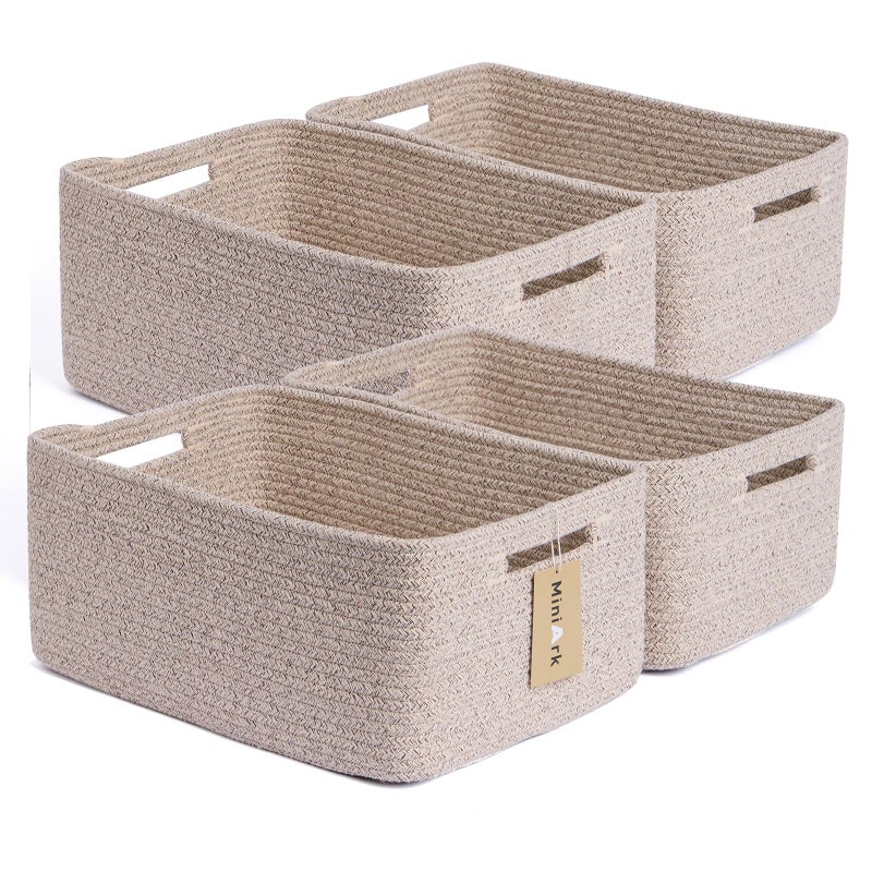 MiniArk Large Storage Baskets for Organizing, Closet Shelf Baskets for Clothes Blanket Towels, Baby Nursery, Toy Bins Box, Woven Rope Baskets, 17 x 13 x 7.5â€, 4 Packs Mixed Brown - Image 1