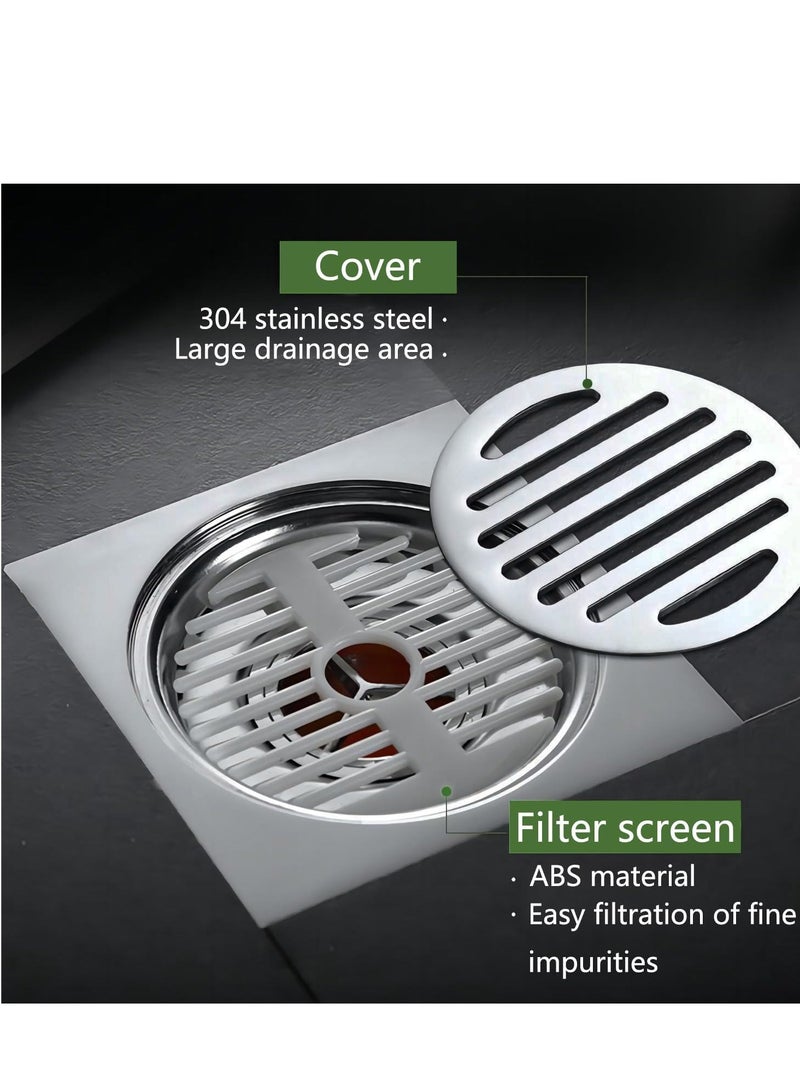 Zikra Stainless Steel Flat Cut Square Floor Drain Waste Cover Anti-odor Straight for Bathroom Shower Room Matte Black Removable Linear Brushed Nickel - Image 3