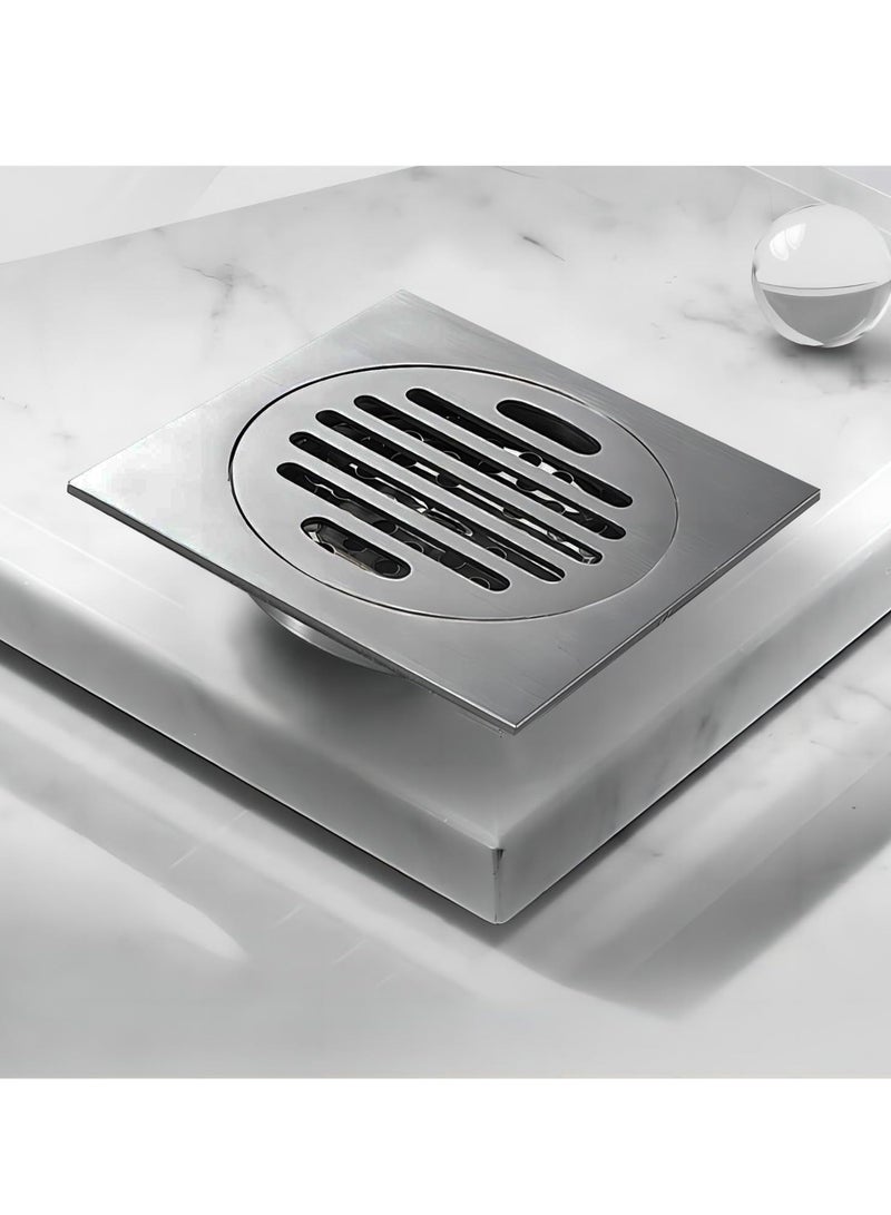 Zikra Stainless Steel Flat Cut Square Floor Drain Waste Cover Anti-odor Straight for Bathroom Shower Room Matte Black Removable Linear Brushed Nickel - Image 1