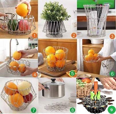 Hetarmi Stainless Steel Multipurpose Flexible Folding Fruit Bread and Vegetable Basket Transforming for Kitchen, Dining or Center Table - Decorative Items - Image 4