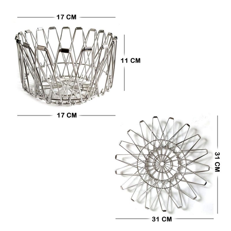 Hetarmi Stainless Steel Multipurpose Flexible Folding Fruit Bread and Vegetable Basket Transforming for Kitchen, Dining or Center Table - Decorative Items - Image 5