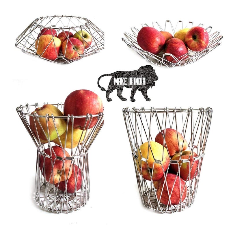 Hetarmi Stainless Steel Multipurpose Flexible Folding Fruit Bread and Vegetable Basket Transforming for Kitchen, Dining or Center Table - Decorative Items - Image 1