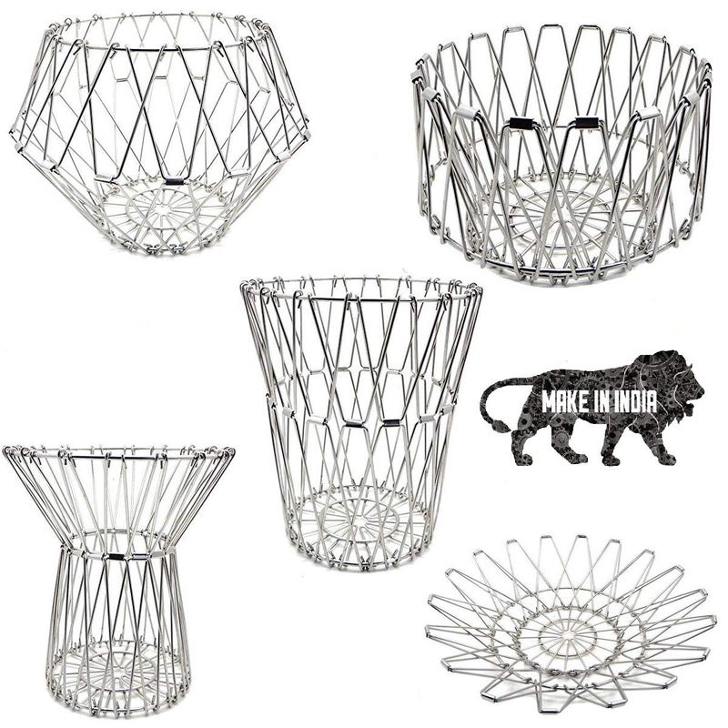 Hetarmi Stainless Steel Multipurpose Flexible Folding Fruit Bread and Vegetable Basket Transforming for Kitchen, Dining or Center Table - Decorative Items - Image 2