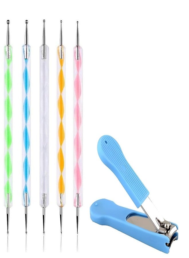 EDO MAC 5-Piece 2-Way Dotting Pen Tool Set with Nail Clipper - Perfect for Nail Art, Manicure & Pedicure - Image 1