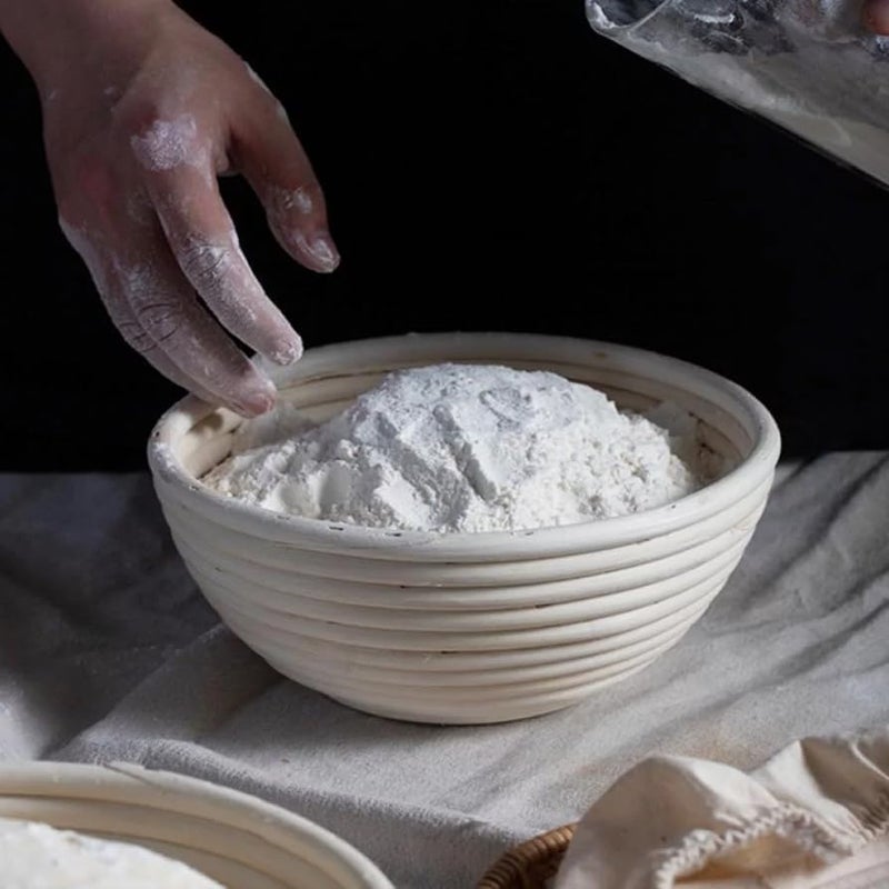 Dimpola Banneton Bread Proofing Basket Banneton Basket Set Sourdough Proofing Basket Round Proofing Bowls Handmade Rattan Baskets and Liners (2 Round 9 inch Baking Set) - Image 3