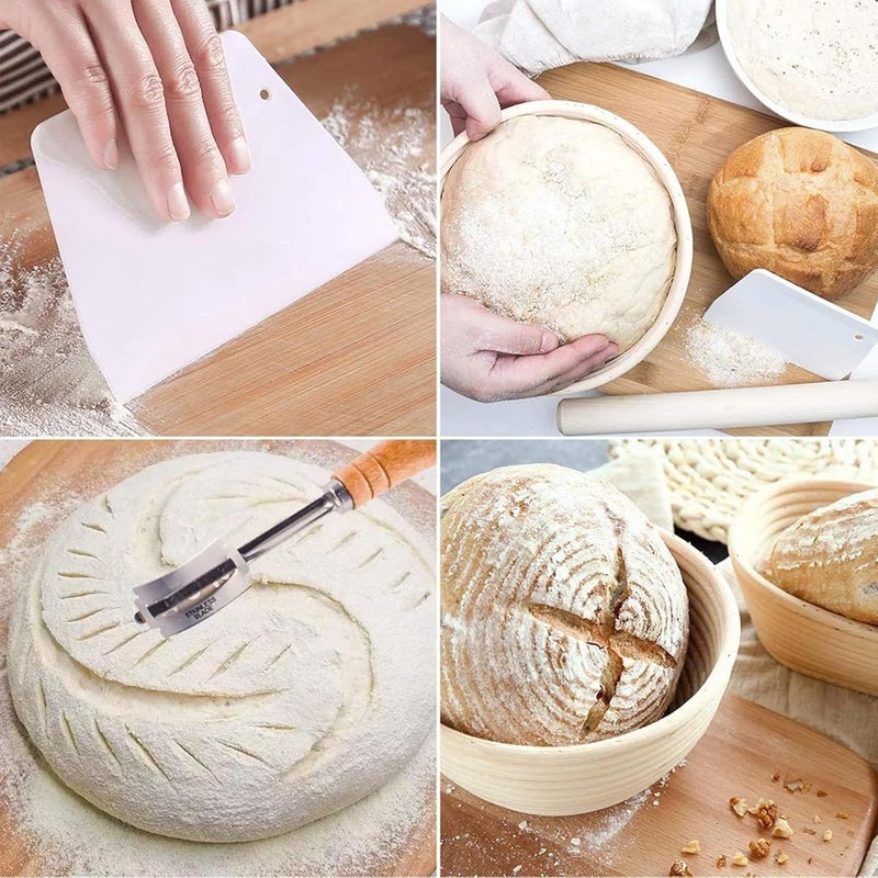 Dimpola Banneton Bread Proofing Basket Banneton Basket Set Sourdough Proofing Basket Round Proofing Bowls Handmade Rattan Baskets and Liners (2 Round 9 inch Baking Set) - Image 5