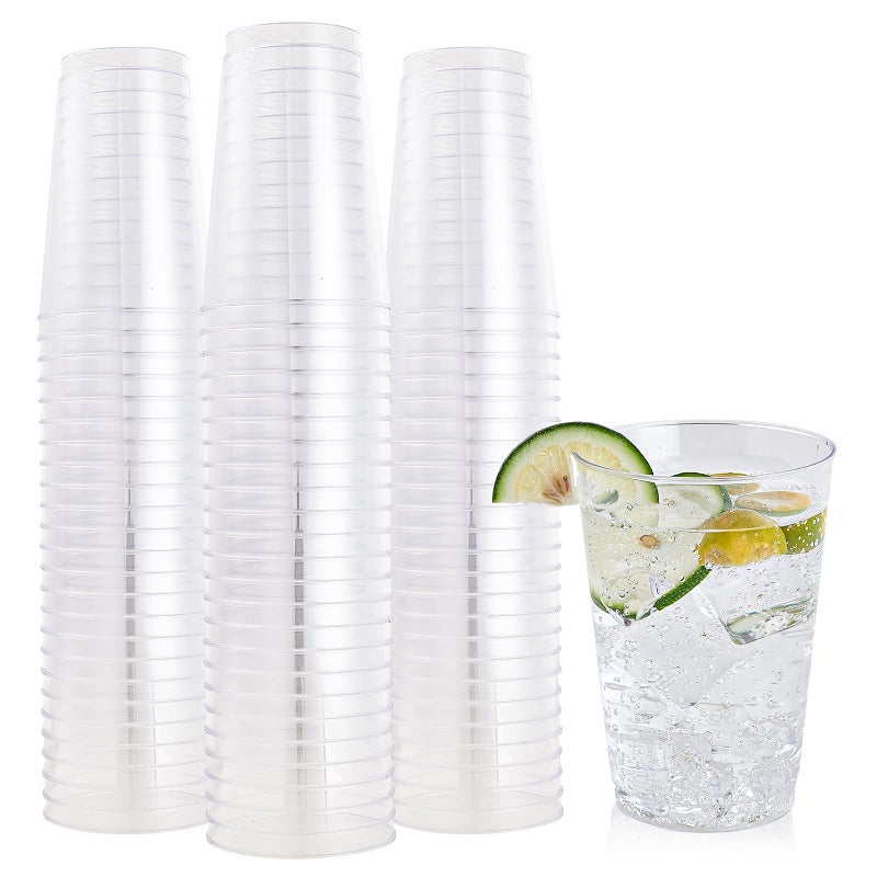 FOCUSLINE 12 oz Clear Plastic Cups Disposable Heavy Duty Hard Plastic Cups Reusable 100 Count