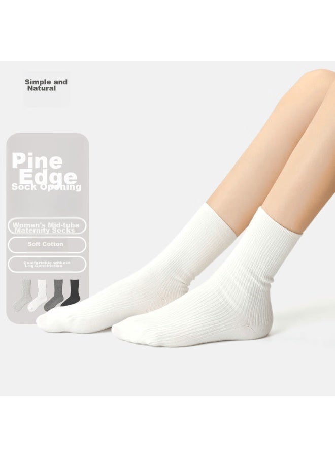 Liangpu [spring New Arrival] Women's Socks, Solid Color Soft Breathable Simple Loose-top Mid-calf Socks, Thin Cotton Socks, 4 Colors - Image 1